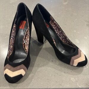 Y2K Missoni x Target Suede Chevron Block Heel‎ Pump Black Brown Women Shoe Sz 8